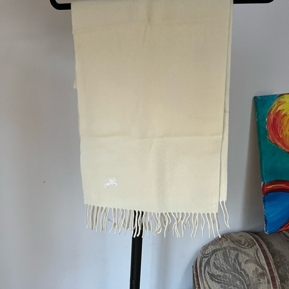 Burberry Cream Lambswool Scarf with Fringe Burberrys